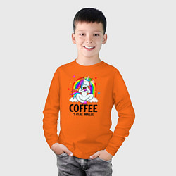 Лонгслив хлопковый детский Кофе - настоящая магия, цвет: оранжевый — фото 2