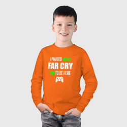 Лонгслив хлопковый детский I Paused Far Cry To Be Here с зелеными стрелками, цвет: оранжевый — фото 2