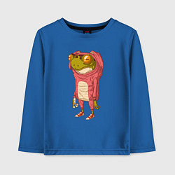 Лонгслив хлопковый детский Лягушка в костюме зайчика, цвет: синий