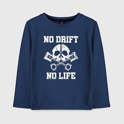 Лонгслив хлопковый детский No Drift No Life, цвет: тёмно-синий