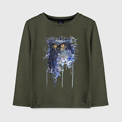 Лонгслив хлопковый детский Прикольная сова в акварельном рисунке, цвет: меланж-хаки