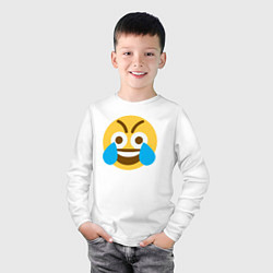 Лонгслив хлопковый детский Сумасшедший смеющийся эмодзи-смайл, цвет: белый — фото 2