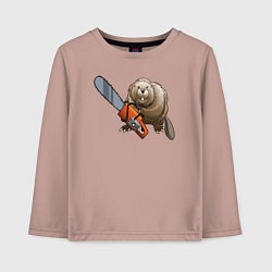 Лонгслив хлопковый детский Бобер с бензопилой, цвет: пыльно-розовый