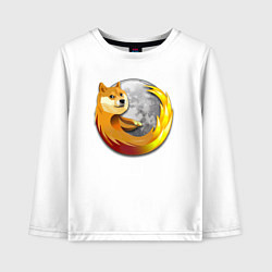 Лонгслив хлопковый детский Пёсик Доге охватывает планету, цвет: белый