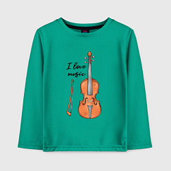 Лонгслив хлопковый детский Я люблю скрипку, цвет: зеленый