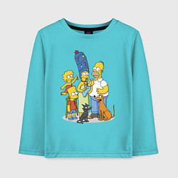 Лонгслив хлопковый детский Семейка Симпсонов встречает Новый Год!, цвет: бирюзовый