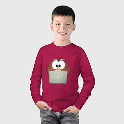Лонгслив хлопковый детский Сова сидит за ноутбуком, цвет: маджента — фото 2