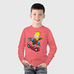 Лонгслив хлопковый детский Барт Симпсон - крутой скейтбордист, цвет: коралловый — фото 2