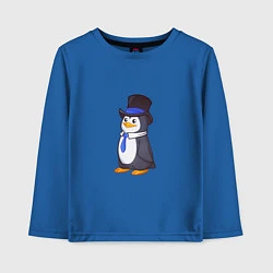 Лонгслив хлопковый детский Пингвин в цилиндре, цвет: синий