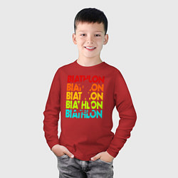 Лонгслив хлопковый детский Биатлон с силуэтом спортсмена, цвет: красный — фото 2