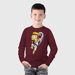 Лонгслив хлопковый детский Боец Барт Симпсон - чёрный пояс, цвет: меланж-бордовый — фото 2