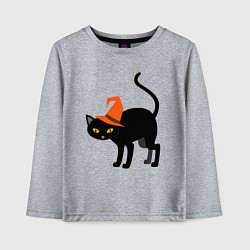 Лонгслив хлопковый детский Чёрный хэллоуинский котик, цвет: меланж