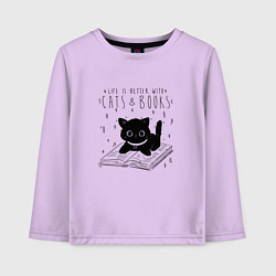 Лонгслив хлопковый детский Life is better with cats and books, цвет: лаванда