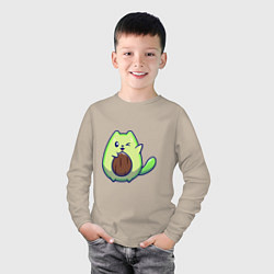 Лонгслив хлопковый детский Avocado green cat, цвет: миндальный — фото 2