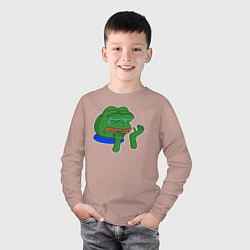 Лонгслив хлопковый детский Лягушонок Пепе в слезах, цвет: пыльно-розовый — фото 2
