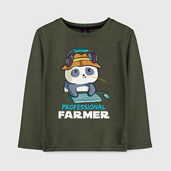 Лонгслив хлопковый детский Professional Farmer - панда геймер, цвет: меланж-хаки