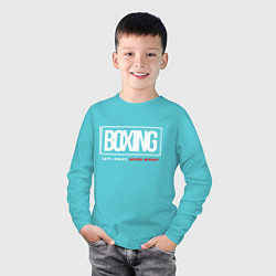 Лонгслив хлопковый детский Boxing good night, цвет: бирюзовый — фото 2