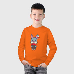 Лонгслив хлопковый детский Кролик и сердечки, цвет: оранжевый — фото 2