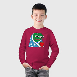 Лонгслив хлопковый детский Frog Pepe мем, цвет: маджента — фото 2