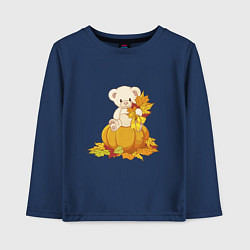 Лонгслив хлопковый детский Мишка на тыкве, цвет: тёмно-синий