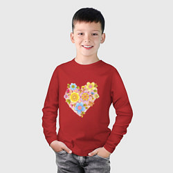 Лонгслив хлопковый детский Орнамент цветочный в форме сердца Любовь, цвет: красный — фото 2