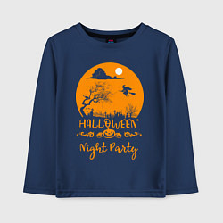 Лонгслив хлопковый детский Добро пожаловать на halloween night party, цвет: тёмно-синий