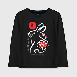Лонгслив хлопковый детский Chinese New Year - rabbit with flower, цвет: черный