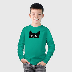 Лонгслив хлопковый детский Морда выглядывающего кота, цвет: зеленый — фото 2