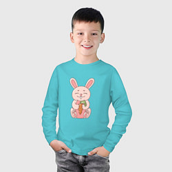 Лонгслив хлопковый детский Милый, розовый зайчик с морковкой, цвет: бирюзовый — фото 2