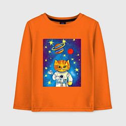 Лонгслив хлопковый детский Абстрактный космический кот, цвет: оранжевый