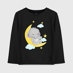 Лонгслив хлопковый детский Милый слонёнок сидит на месяце среди звёзд, цвет: черный