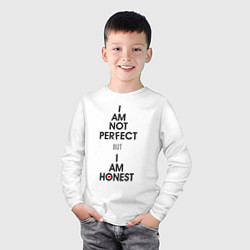 Лонгслив хлопковый детский I am not perfect - but I am honest, цвет: белый — фото 2