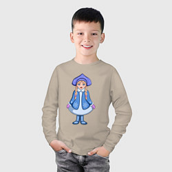 Лонгслив хлопковый детский Снегурочка с косичками, цвет: миндальный — фото 2