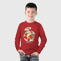 Лонгслив хлопковый детский Санта с мешком подарков, цвет: красный — фото 2
