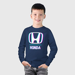 Лонгслив хлопковый детский Значок Honda в стиле glitch, цвет: тёмно-синий — фото 2