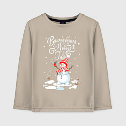 Лонгслив хлопковый детский Новогодний снеговик, цвет: миндальный