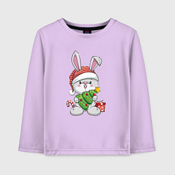 Лонгслив хлопковый детский Новогодний кролик с елочкой, цвет: лаванда