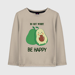 Лонгслив хлопковый детский Dont worry be happy - avocado, цвет: миндальный