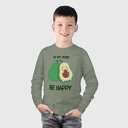 Лонгслив хлопковый детский Dont worry be happy - avocado, цвет: авокадо — фото 2