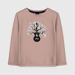 Лонгслив хлопковый детский Разросшееся дерево гитара с музыкальными нотами, цвет: пыльно-розовый