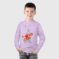 Лонгслив хлопковый детский Черный водяной кролик в красной рубахе, цвет: лаванда — фото 2