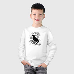 Лонгслив хлопковый детский Черный ворон, цвет: белый — фото 2
