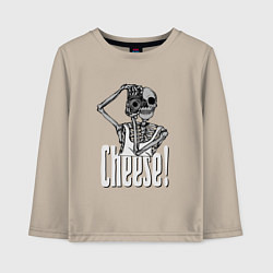 Лонгслив хлопковый детский Скелет с фотоаппаратом - скажи сыр, цвет: миндальный