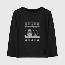 Лонгслив хлопковый детский Новогодние тоторики - ugly sweater, цвет: черный