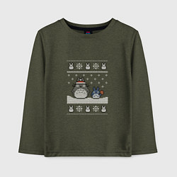 Лонгслив хлопковый детский Новогодние тоторики - ugly sweater, цвет: меланж-хаки