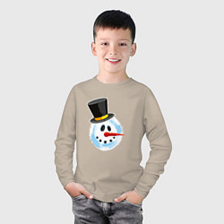 Лонгслив хлопковый детский Голова мультяшного снеговика, цвет: миндальный — фото 2