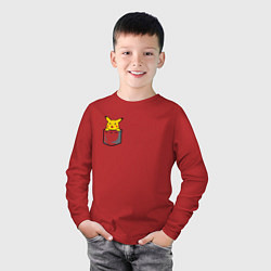 Лонгслив хлопковый детский Пикачу в кармане арт, цвет: красный — фото 2