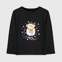 Лонгслив хлопковый детский Снеговик лыжник, цвет: черный