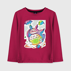 Лонгслив хлопковый детский Тоторо летит по воздуху, цвет: маджента