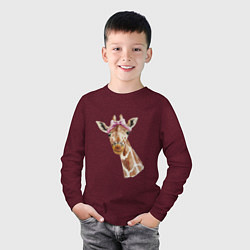 Лонгслив хлопковый детский Жирафик в повязке бантиком, цвет: меланж-бордовый — фото 2